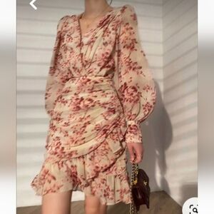 ACONICONI Women's french retro print fishtail ruffle dress Nioe Long. Size M